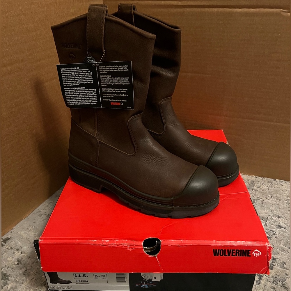 NWT! Mens Wolverine Crawford Waterproof Steel-Toe Wellington Boots. Size 11.5M